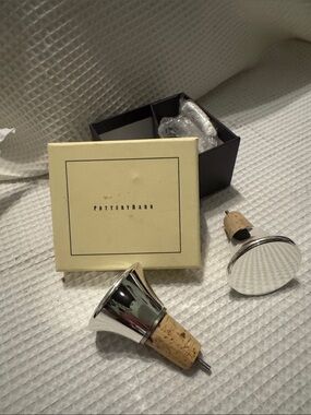 Pottery Barn Mayfield Silver-Tone Cork Wine Stoppers - Pair Like New